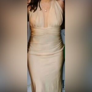 Sleeveless Halter Maxi Dress in Champagne